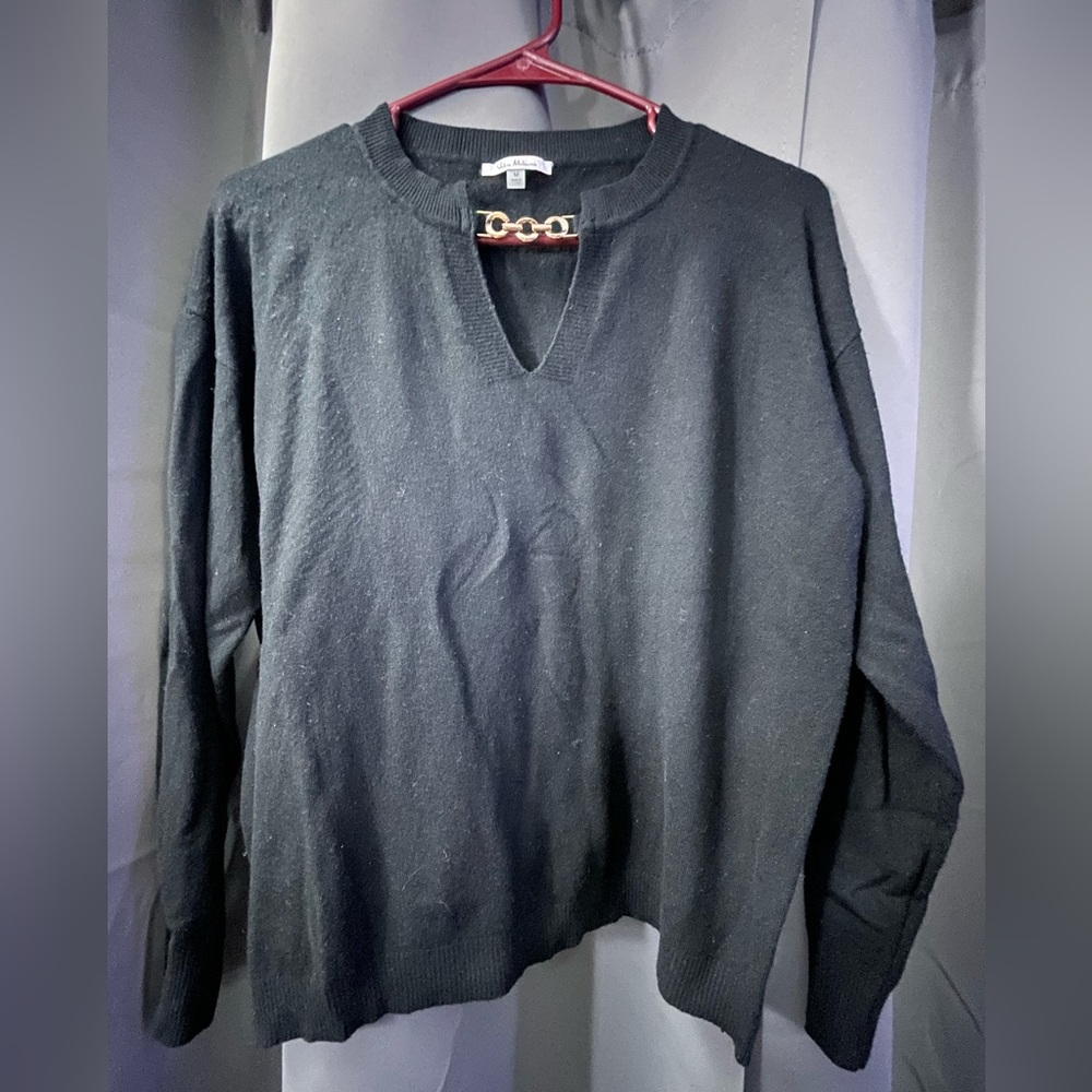 Vita Milano Black Crewneck Sweater with Gold Accent
